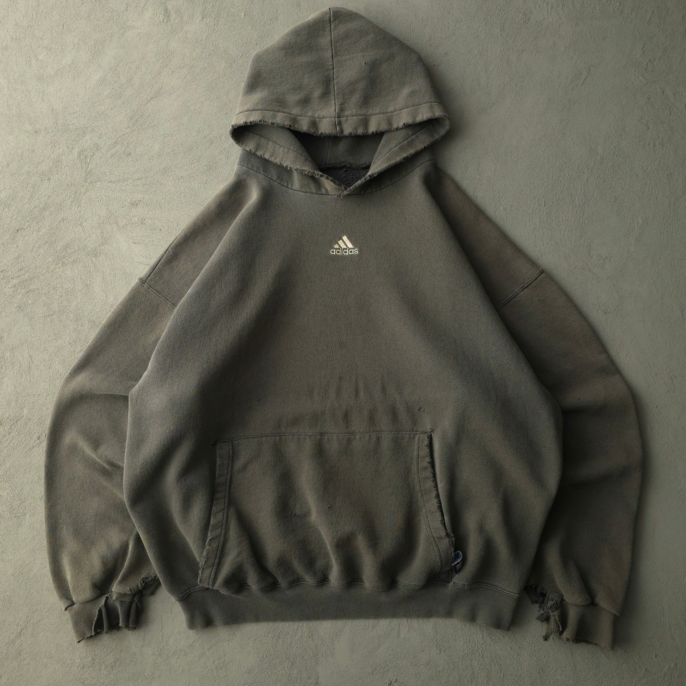 Vintage 90s Adidas Grey Hoodie XL Distressed Faded Made in USA